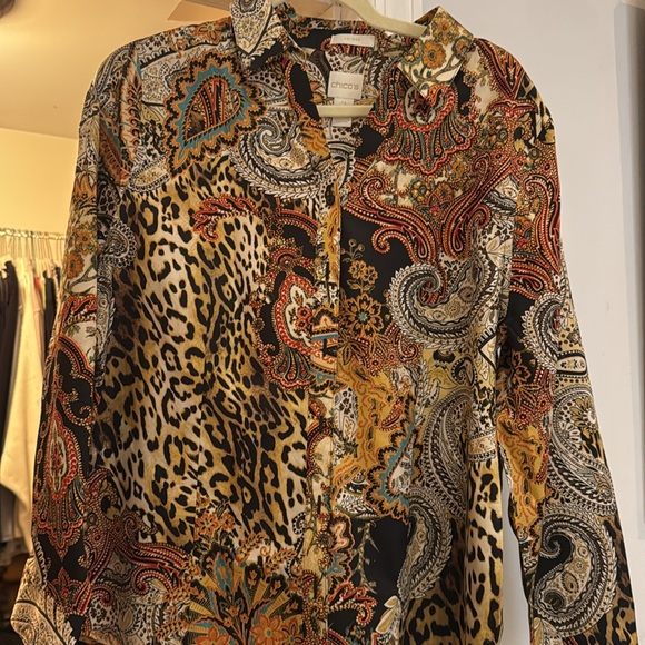 Multi pattern Chicos long sleeve shirt Size 2 like new! - Picture 2 of 3